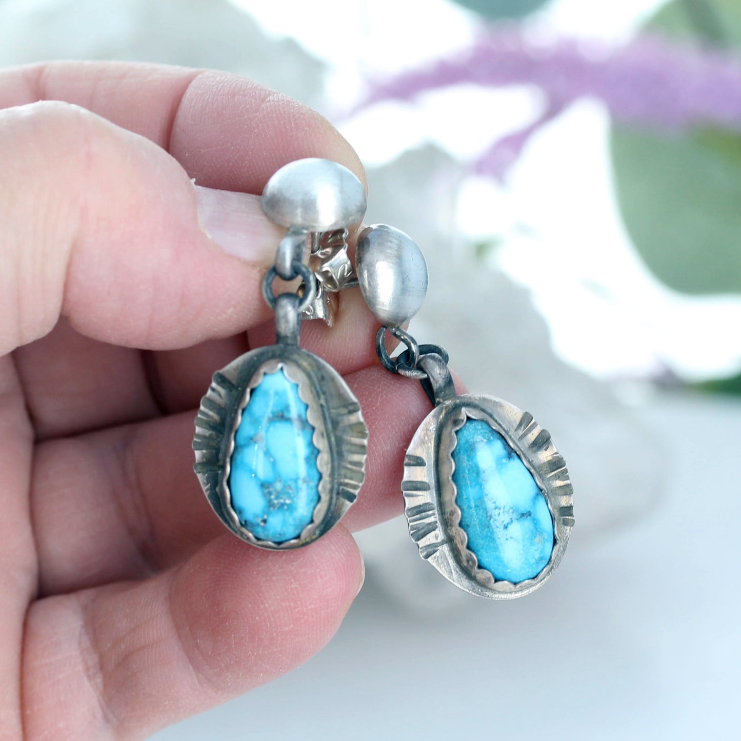 AAA BRILLIANT BLUE Ithaca Turquoise Sterling Earrings Teardrops NewWorldGems