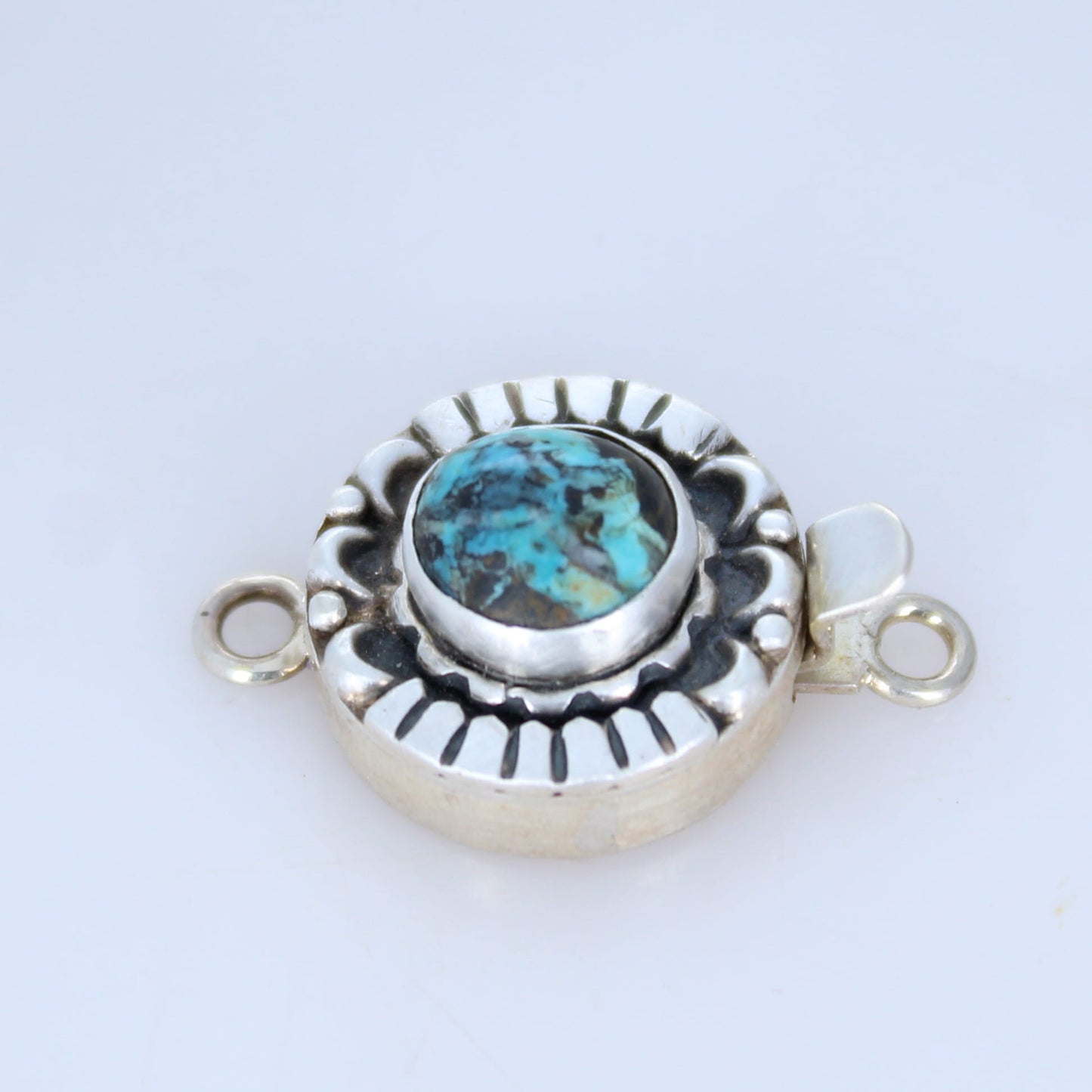 BLUE MOON TURQUOISE Clasp Blue Black Moon Design Sterling -NewWorldGems