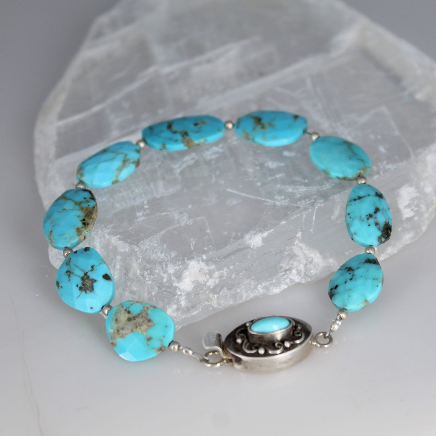 Faceted Sleeping Beauty Turquoise Bracelet Matching Clasp