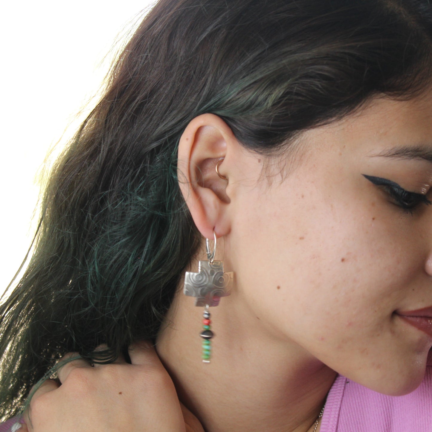 Sonoran Gold Turquoise Sterling Southwestern Cross Earrings -NewWorldGems