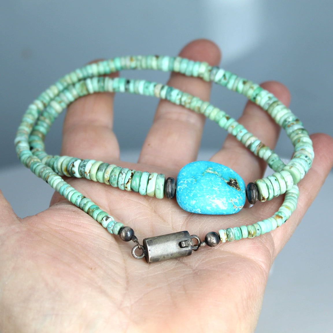 Colorback Turquoise Beads Necklace Oxidized Sterling 19"