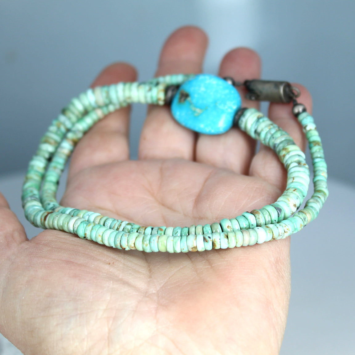 Colorback Turquoise Beads Necklace Oxidized Sterling 19"