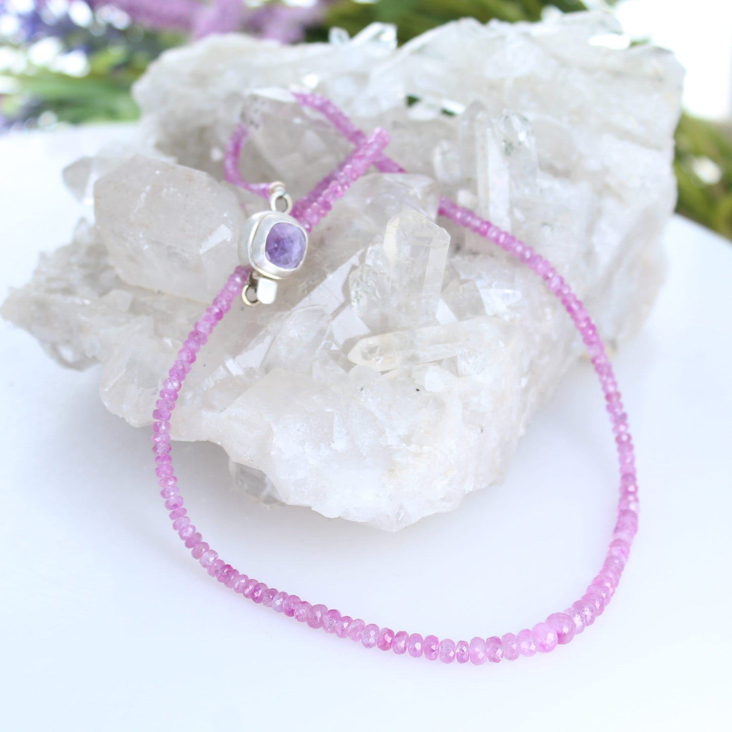 Vibrant Pink Genuine Ruby Faceted Rondelle Necklace