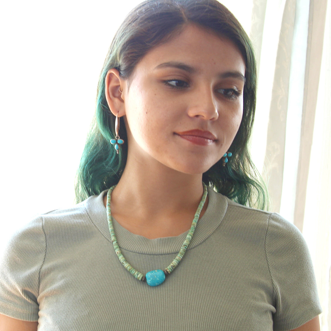 Colorback Turquoise Beads Necklace Oxidized Sterling 19"