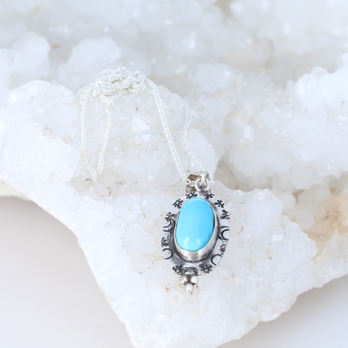 SLEEPING BEAUTY Turquoise Elongated Oval Pendant Sterling Stamped -NewWorldGems