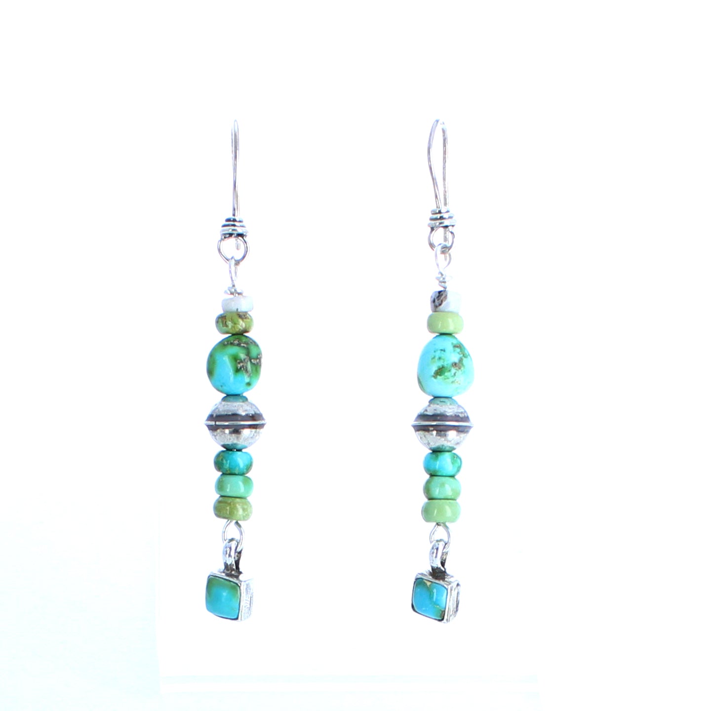 Sonoran Gold Turquoise Earrings Lime Green Blue Sterling Southwest Dangles -NewWorldGems