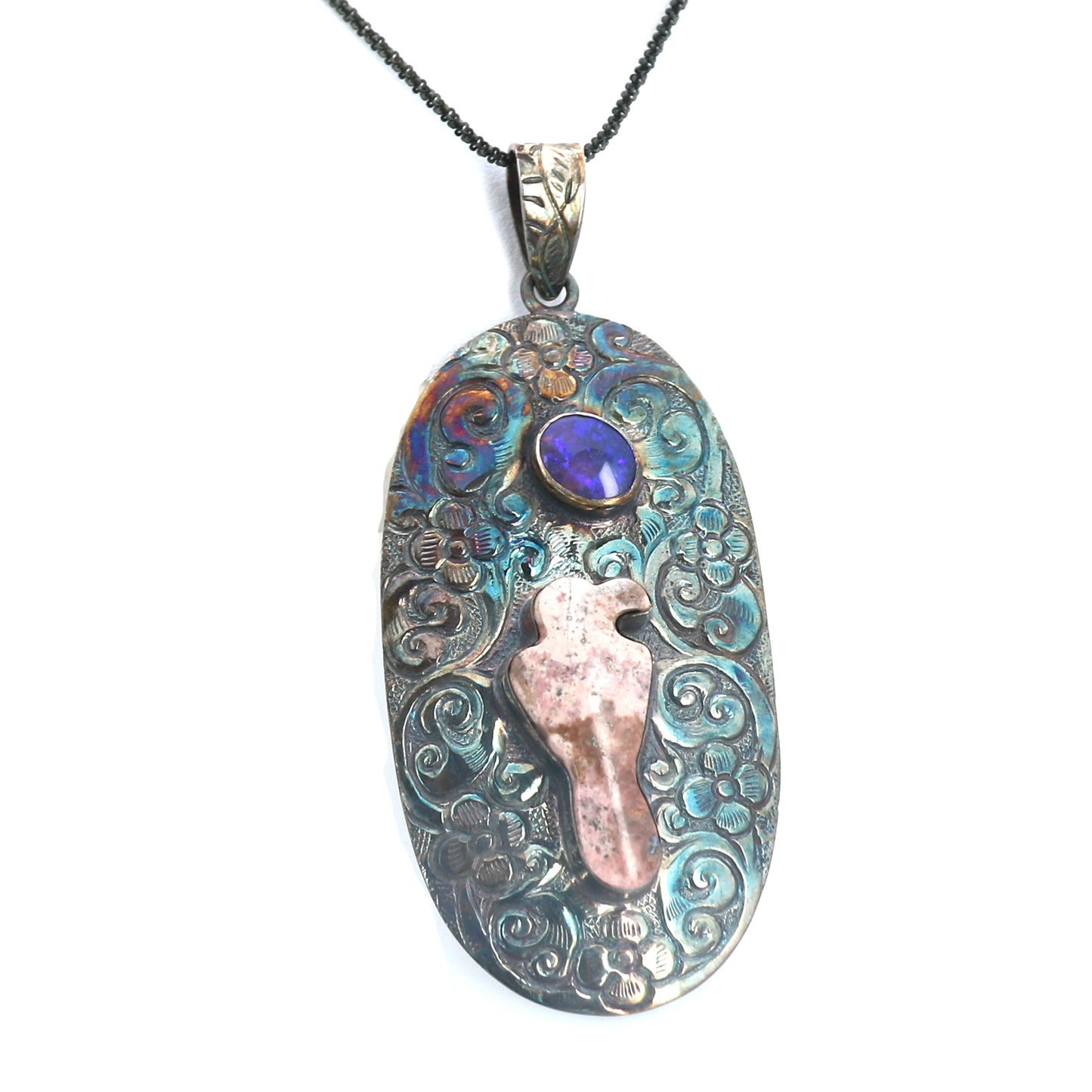 Lightning Ridge Midnight Blue Opal and Raven Pendant Sterling -NewWorldGems