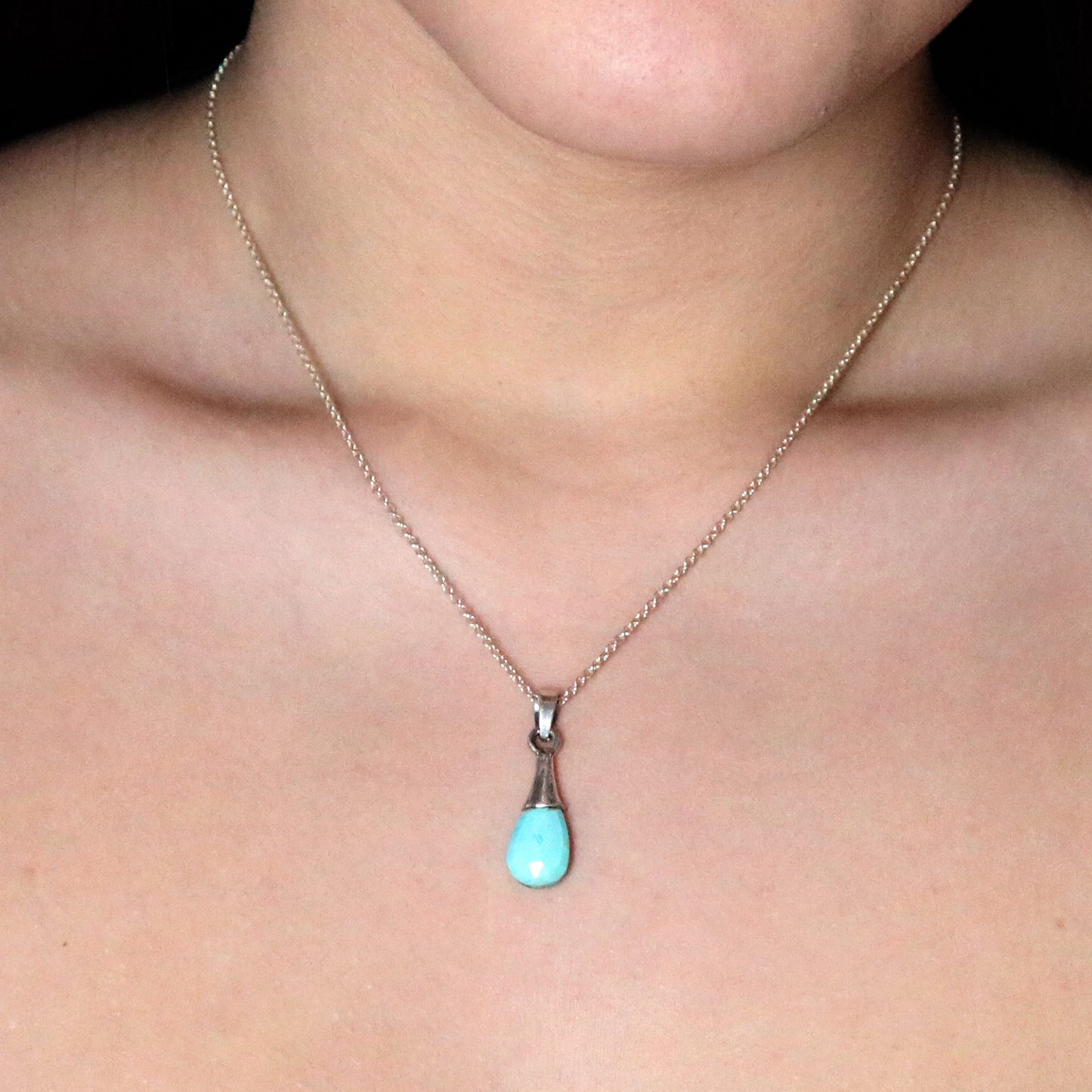 SLEEPING BEAUTY Turquoise Sterling Silver Faceted Pendant 18" -NewWorldGems