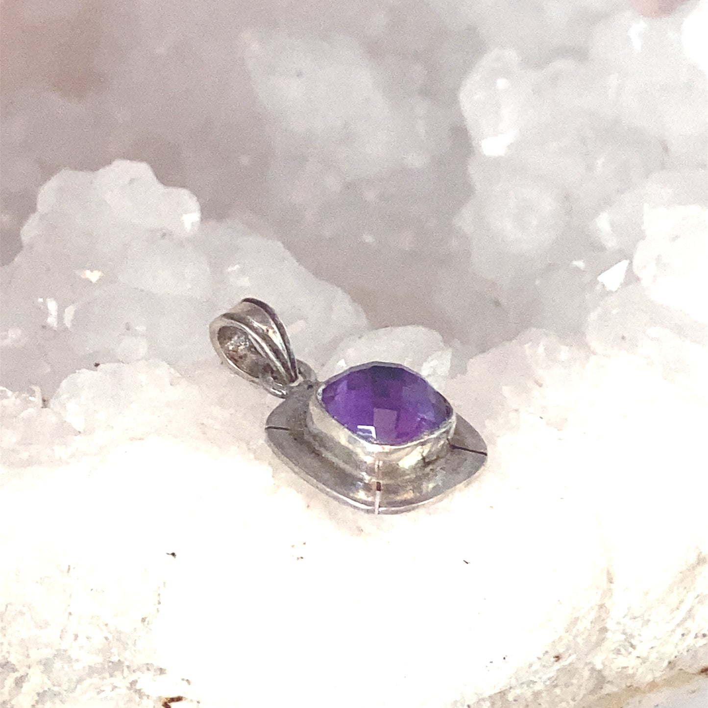 AMETHYST Sterling Silver Pendant Cushion Shaped 8mm -NewWorldGems