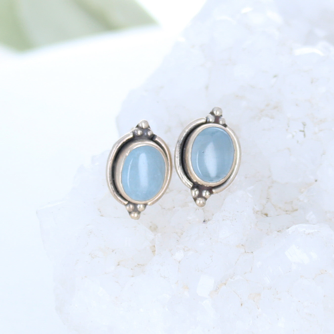 AQUAMARINE EARRINGS Sterling Posts 8x10mm Ovals -NewWorldGems
