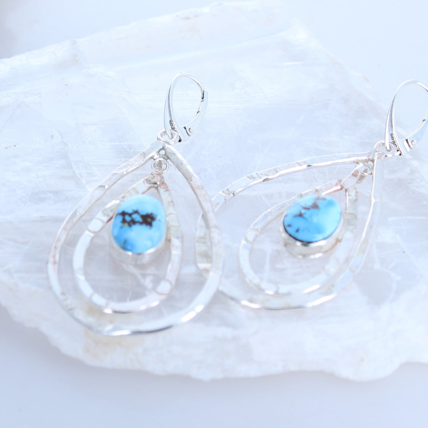 KAZAKHSTAN TURQUOISE Earrings Sterling Silver Double Teardrop Hoops -NewWorldGems