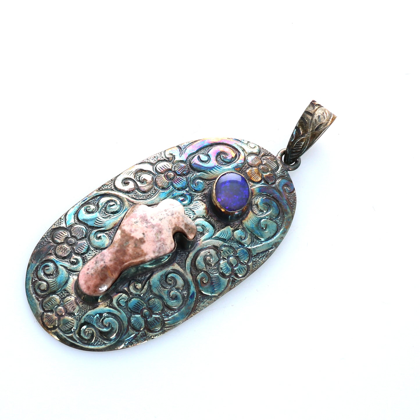 Lightning Ridge Midnight Blue Opal and Raven Pendant Sterling -NewWorldGems