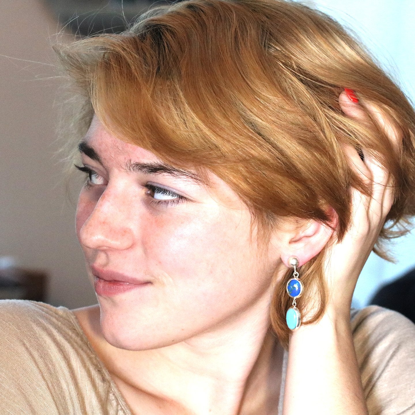 Sleeping Beauty Turquoise And Ceruleite Earrings Sterling -NewWorldGems