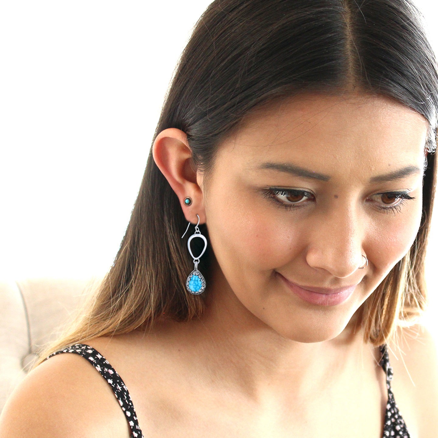 AAA Kingman Turquoise Earrings Waterweb Teardrops Sterling -NewWorldGems