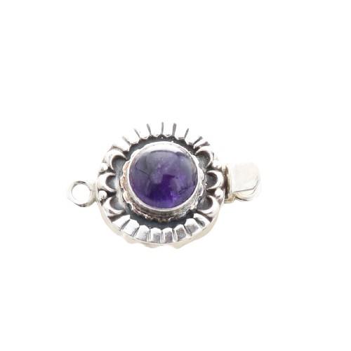 Amethyst Clasp Sterling Moon Petal Design 10Mm Round -NewWorldGems