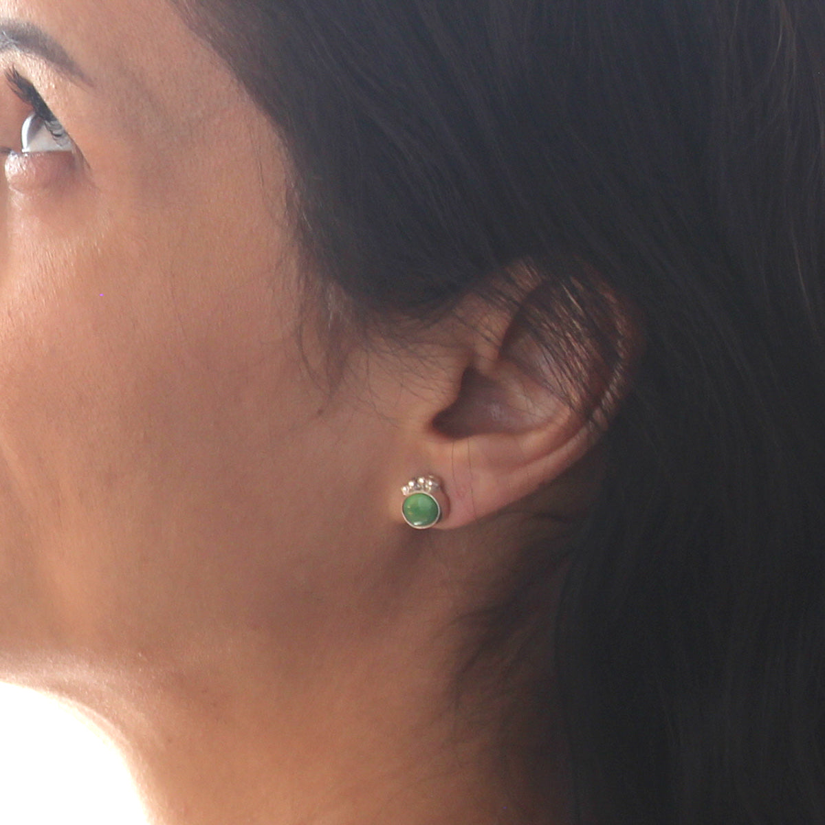 Sonoran Gold Turquoise Earrings Lime Green Blue Sterling Posts -NewWorldGems
