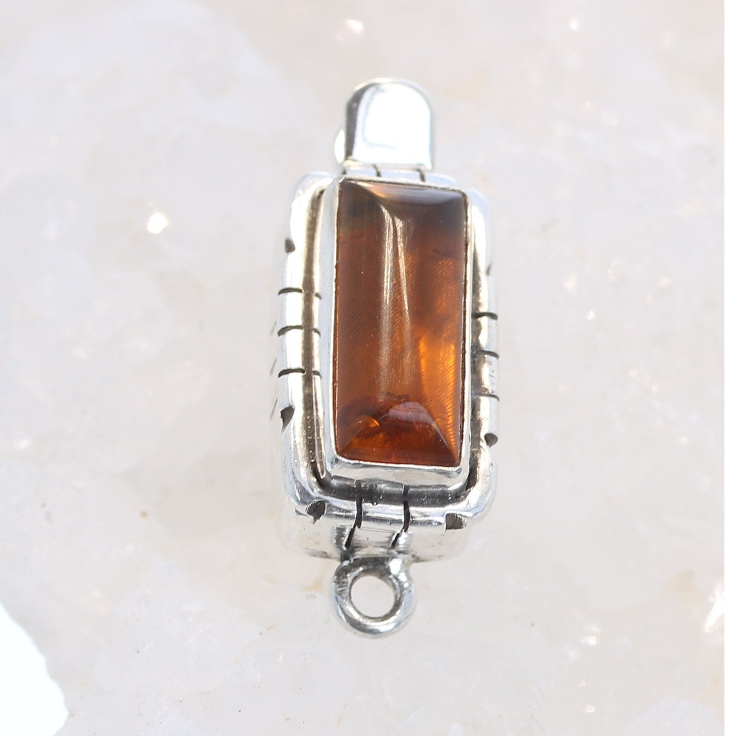 Amber Clasp Bar Shaped Southwest Style Sterling 16X8.5mm -NewWorldGems