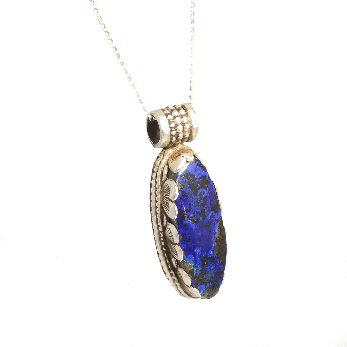 Morenci Arizona Azurite Malacite Bead Pendant Lotus Petal -NewWorldGems