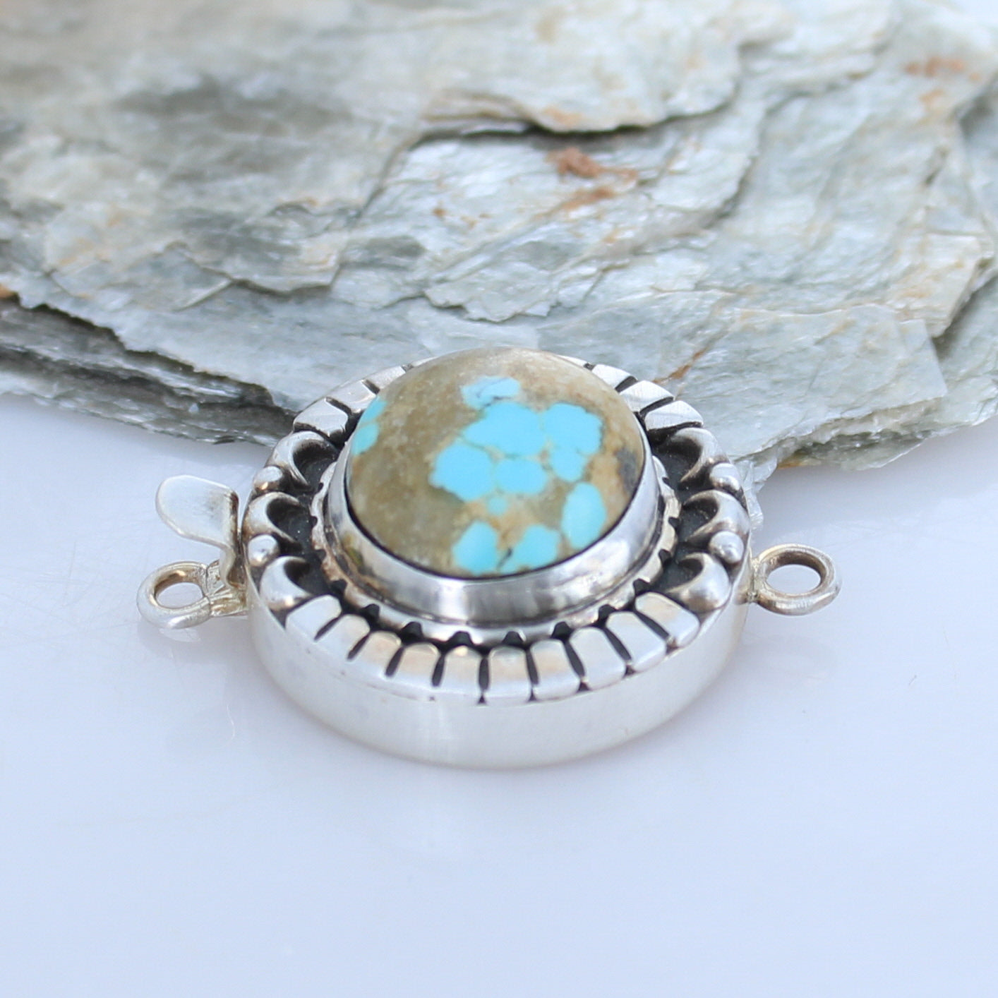 AAA #8 Mine Nevada Turquoise Sterling Clasp Moon Design 16mm -NewWorldGems