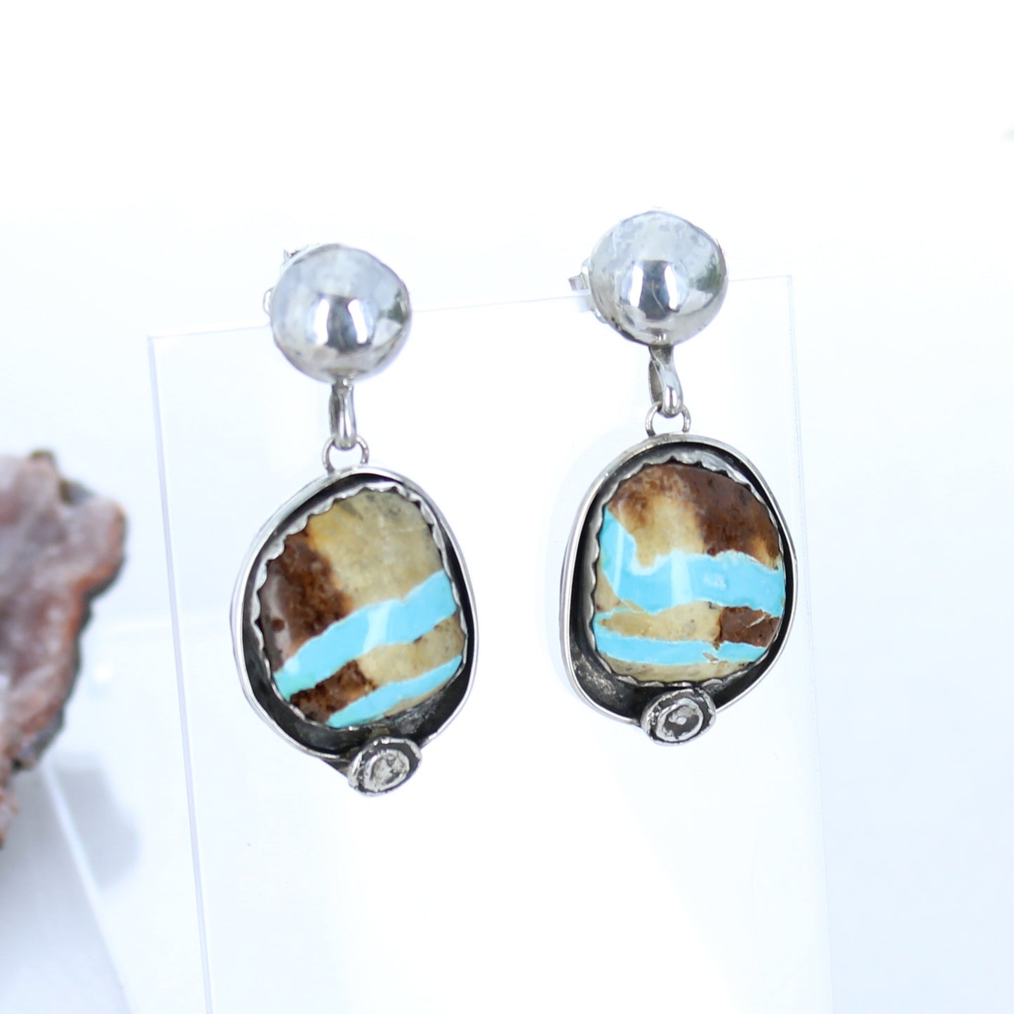 Royston Mine Earrings Elongated Free Form Southwest Sterling -NewWorldGems