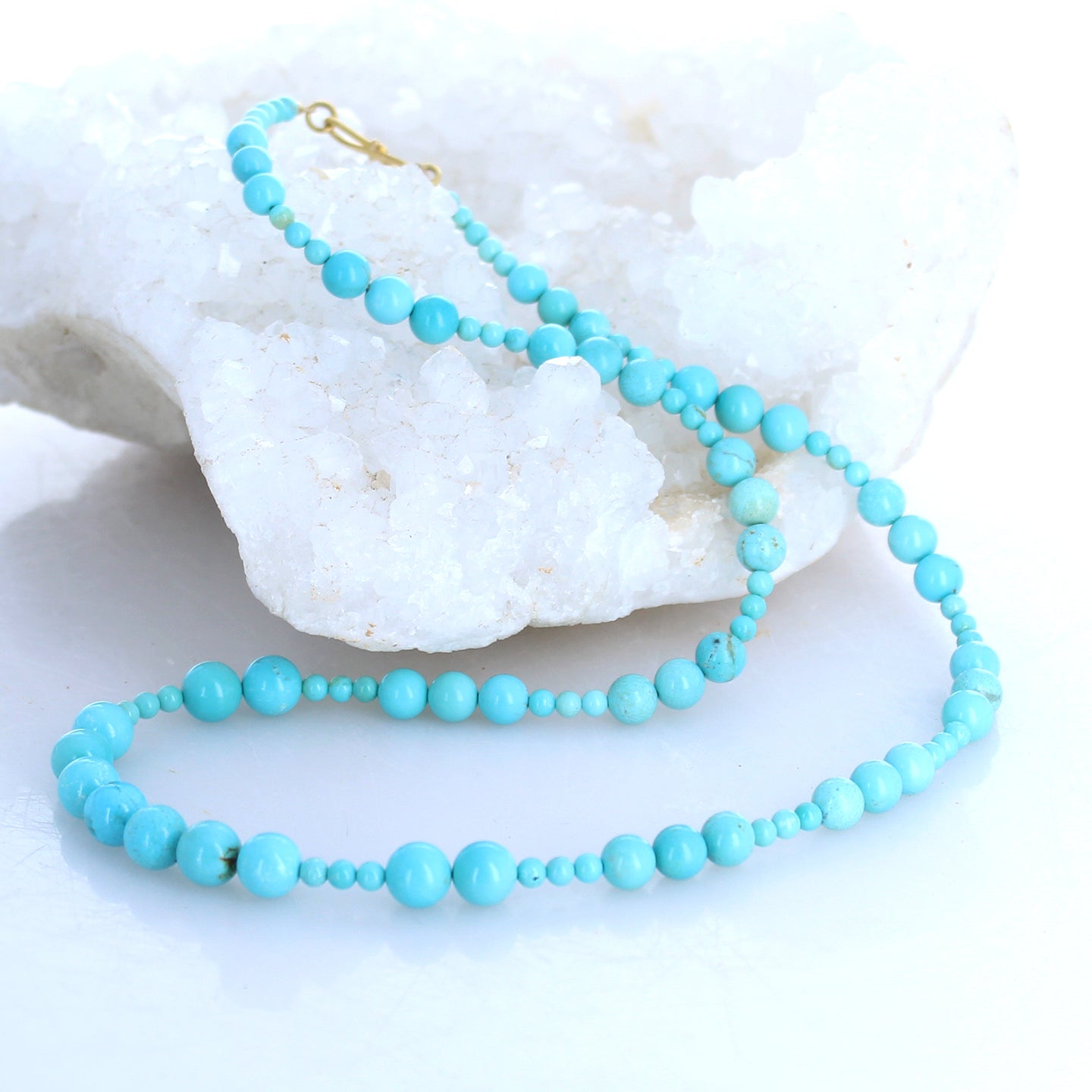 18K Gold Fox Turquoise Beads Necklace Round 3 To 7.5mm Sky Blue 18" -NewWorldGems