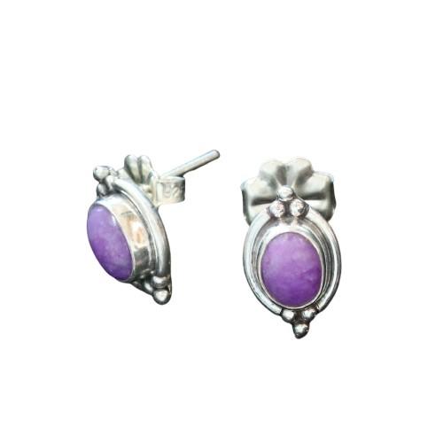 AAA Sugilite Sterling Earrings Oval 7X9Mm Post Stud Style -NewWorldGems