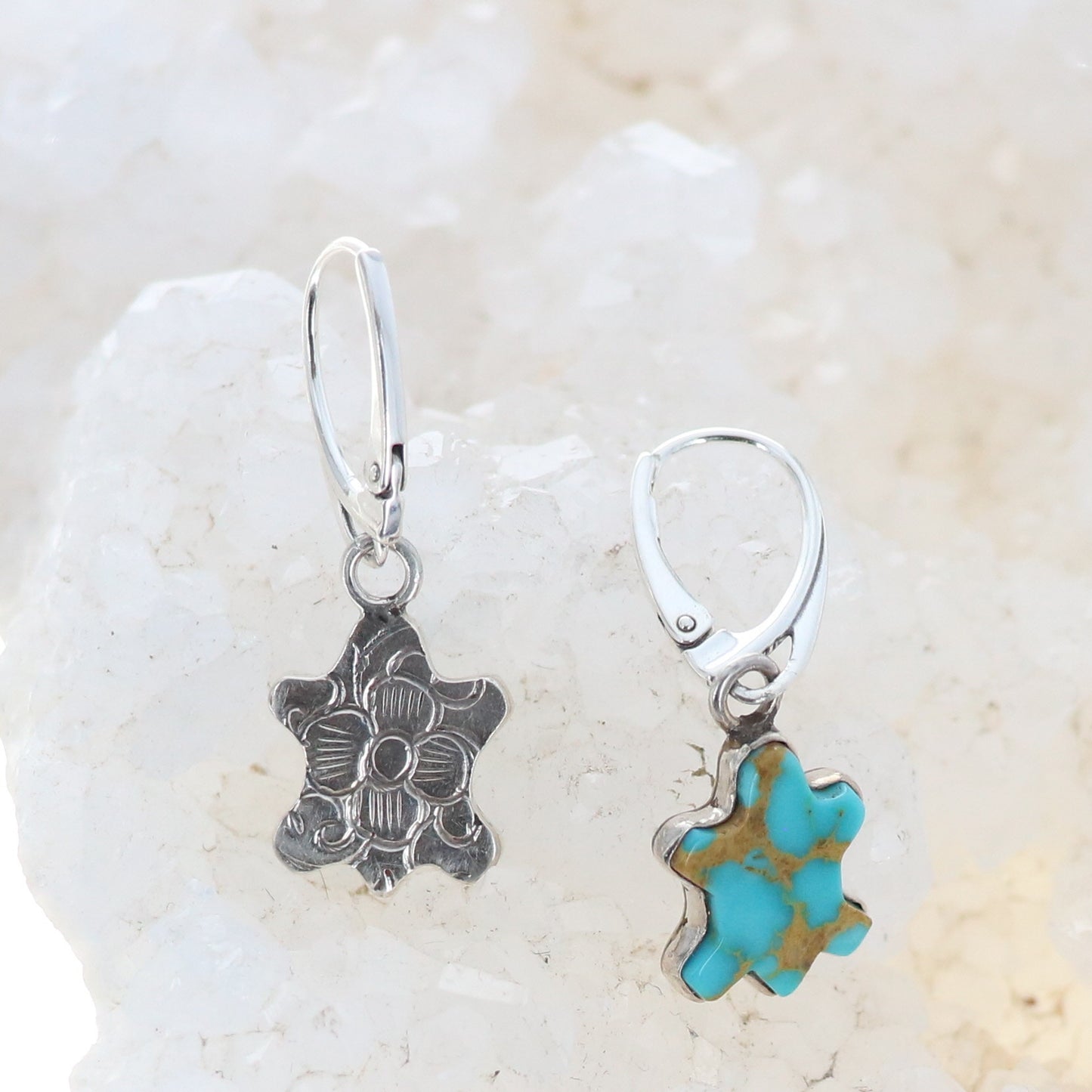 Kingman Turquoise Earrings Robins Egg Blue Turtle Design -NewWorldGems