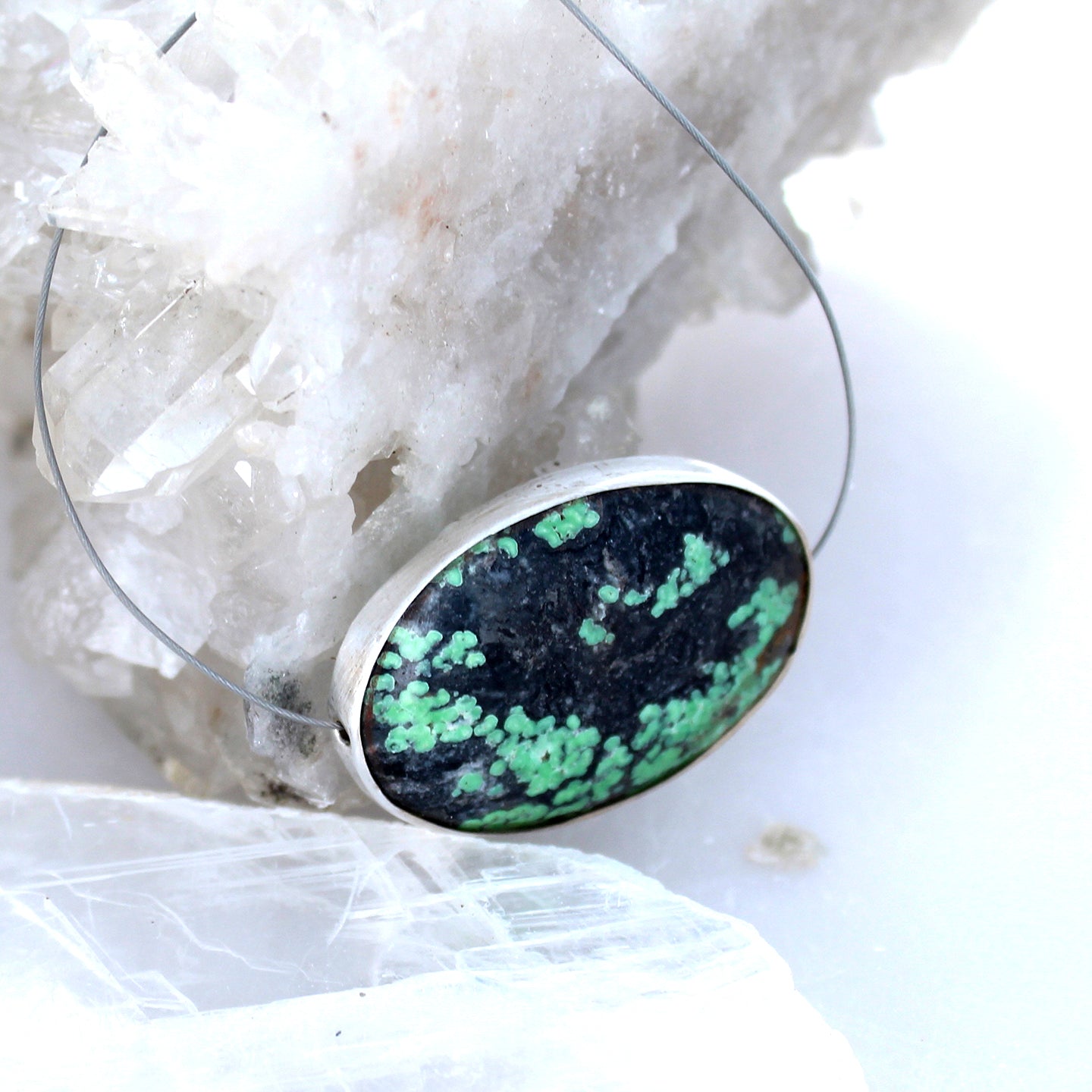 Sterling Silver Rimmed Lime Green Hubei Turquoise Centerpiece Bead -NewWorldGems