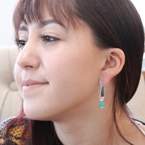 Peruvian Opal Earrings Hammered Sterling 6.5Mm Round Drops -NewWorldGems