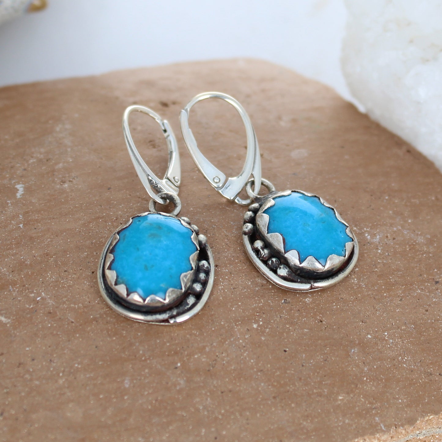 VIVID BLUE Mexican Nacozari Turquoise Earrings Sterling -NewWorldGems