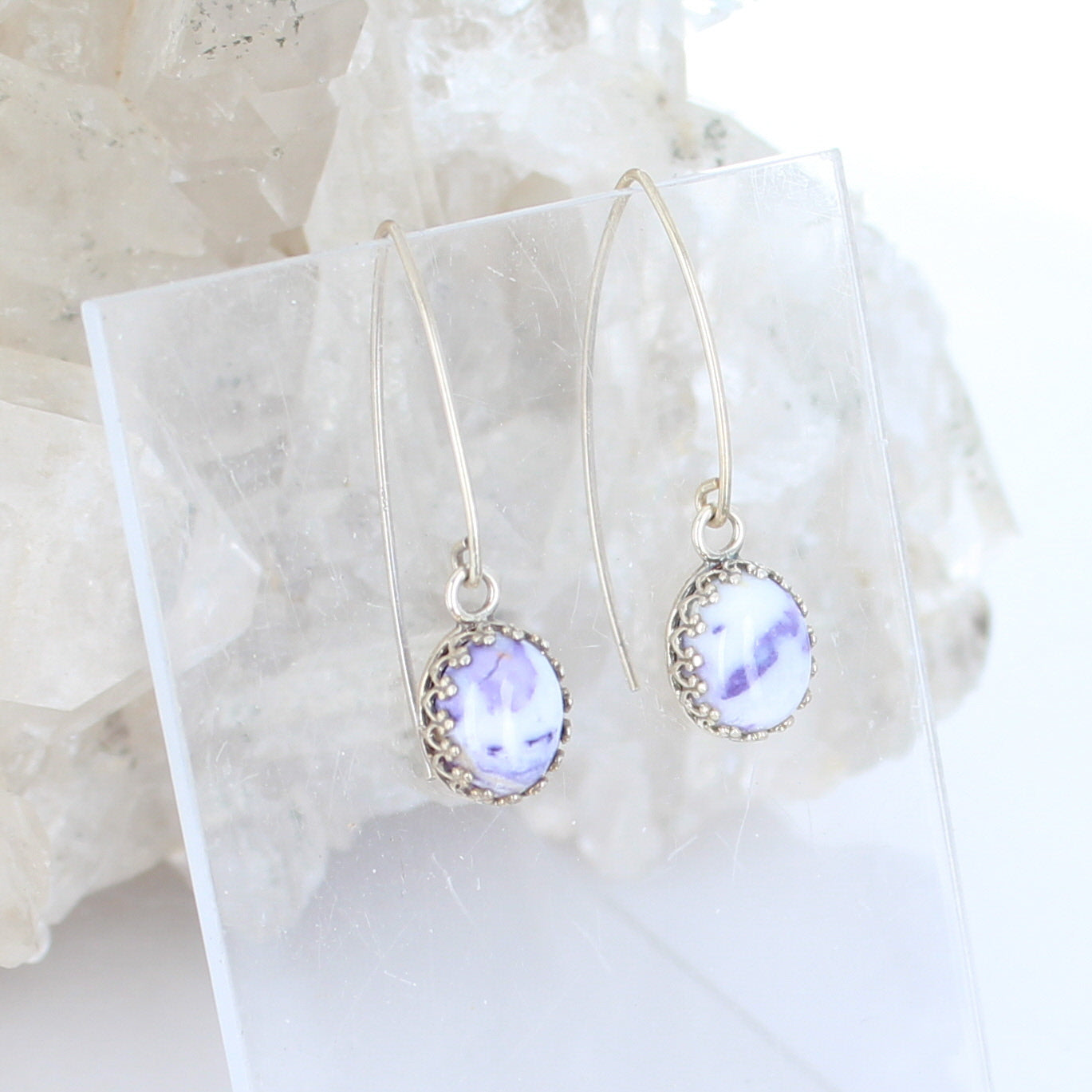 Lavender Mexican Opal Earrings Sterling Ovals Sterling -NewWorldGems
