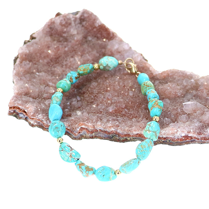 Turquoise #8 Bracelet 14K Gold Beads and Clasp -NewWorldGems