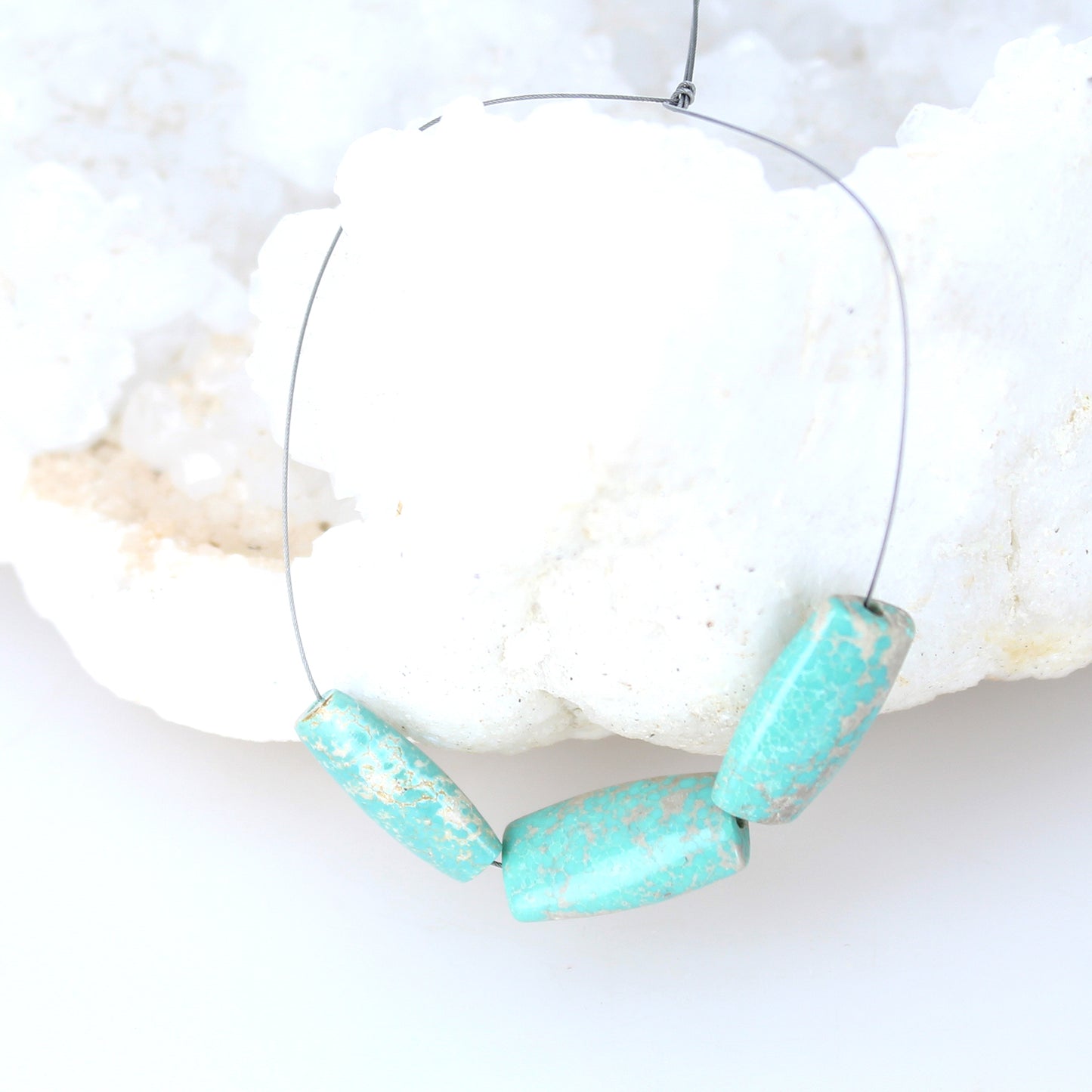 CARICO LAKE TURQUOISE Beads 3 Piece Set Flat Barrels Side Drill -NewWorldGems