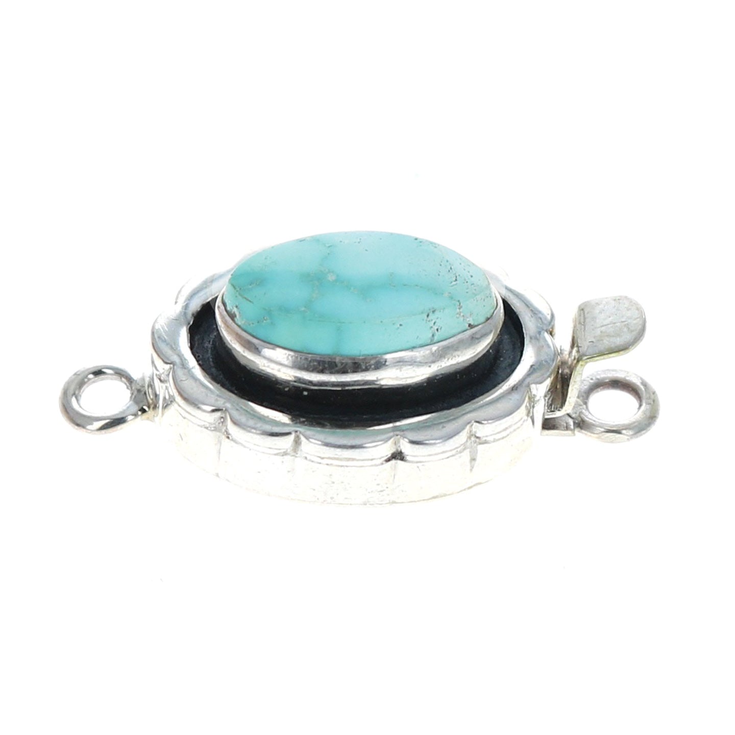 Scalloped Edge Clasp Nevada Blue Moon Turquoise Sterling -NewWorldGems