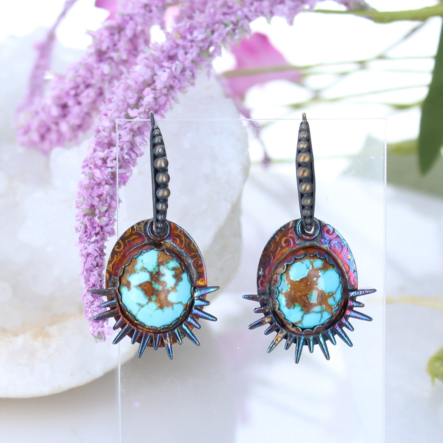 Blue Moon Turquoise Earrings Sky Blue Golden Rainbow Oxidized -NewWorldGems