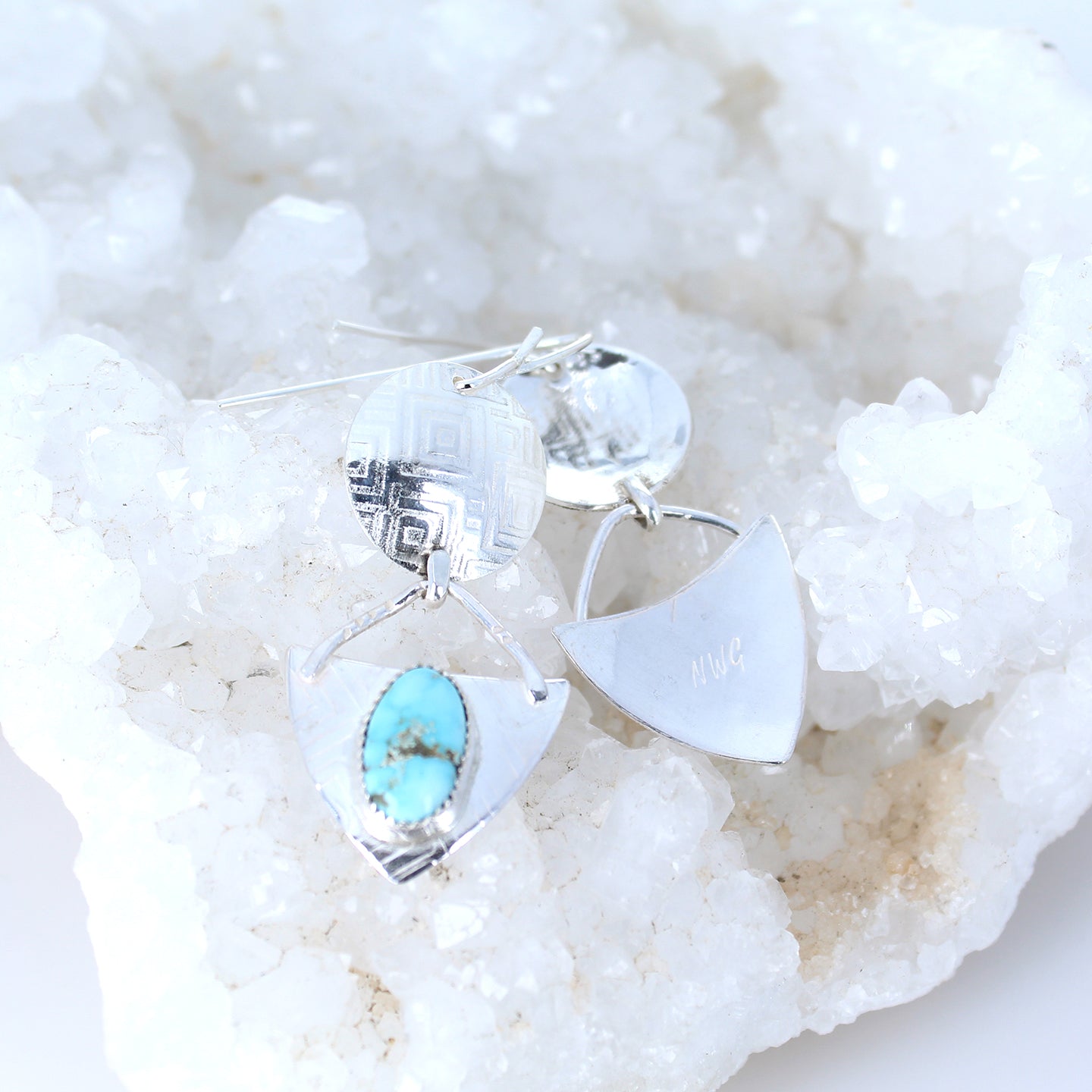 DRY CREEK Turquoise Earrings Sterling Geometric Pattern -NewWorldGems