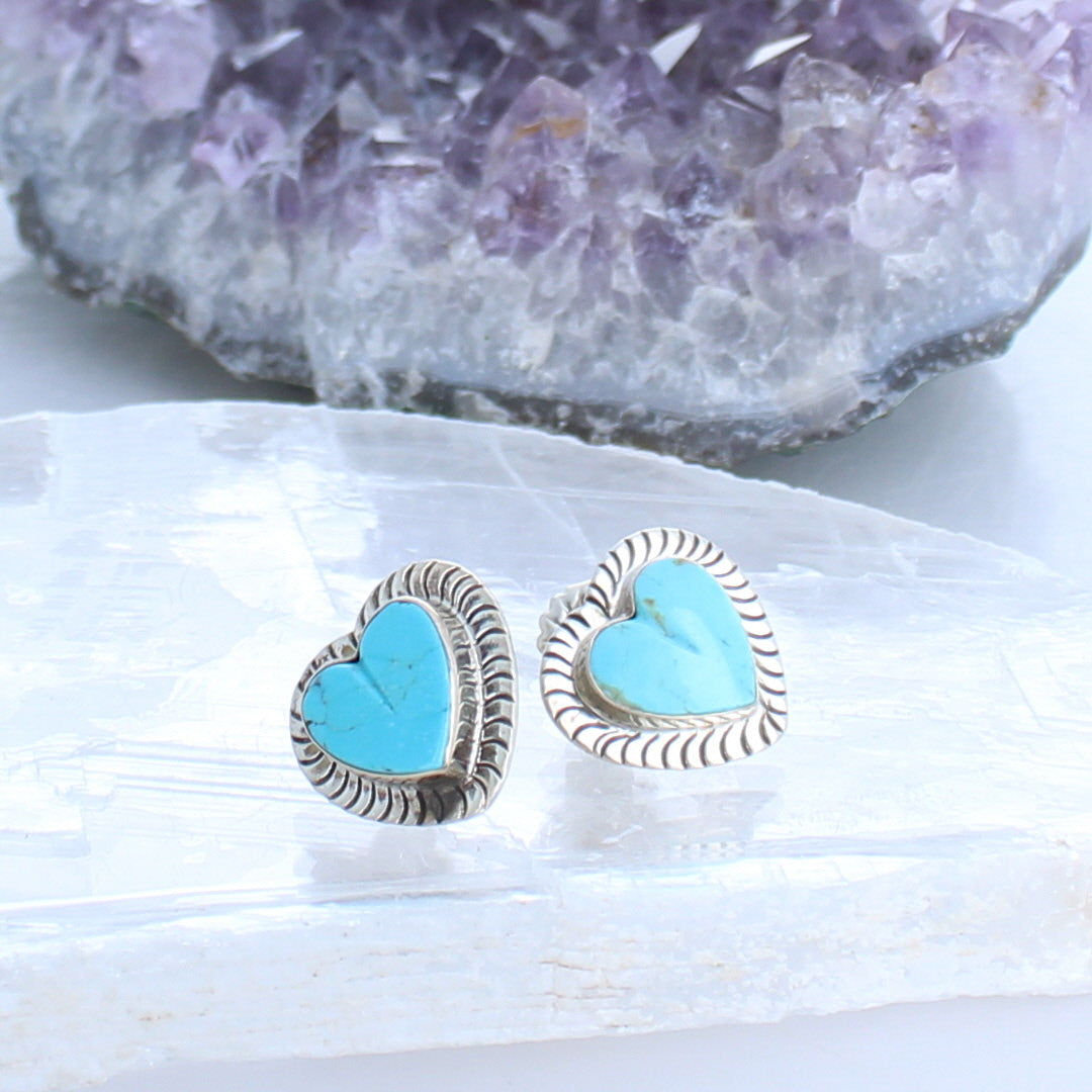 KINGMAN TURQUOISE Hearts Earrings Posts Robins Egg Blue -NewWorldGems