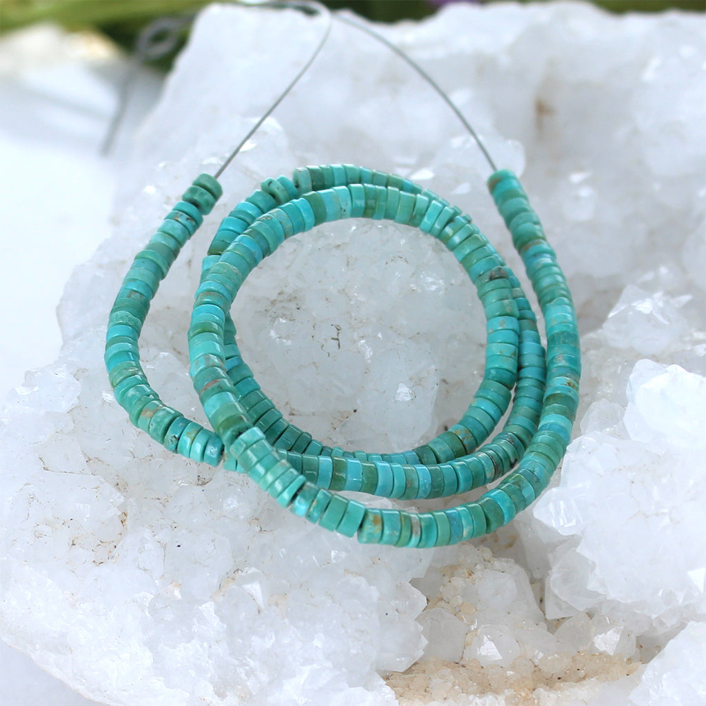 MEXICAN TURQUOISE 4mm Button Beads Light Blue Green 13" -NewWorldGems