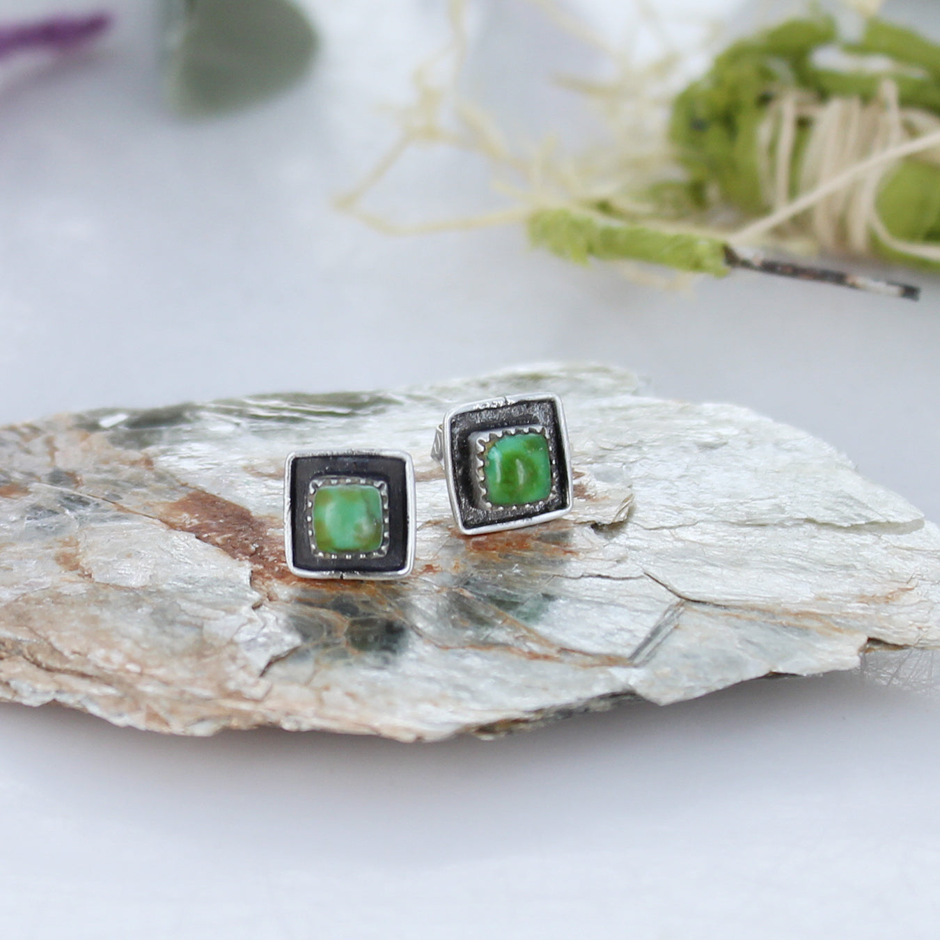 Sonoran Gold Turquoise Earrings Sterling Posts Square 6mm -NewWorldGems