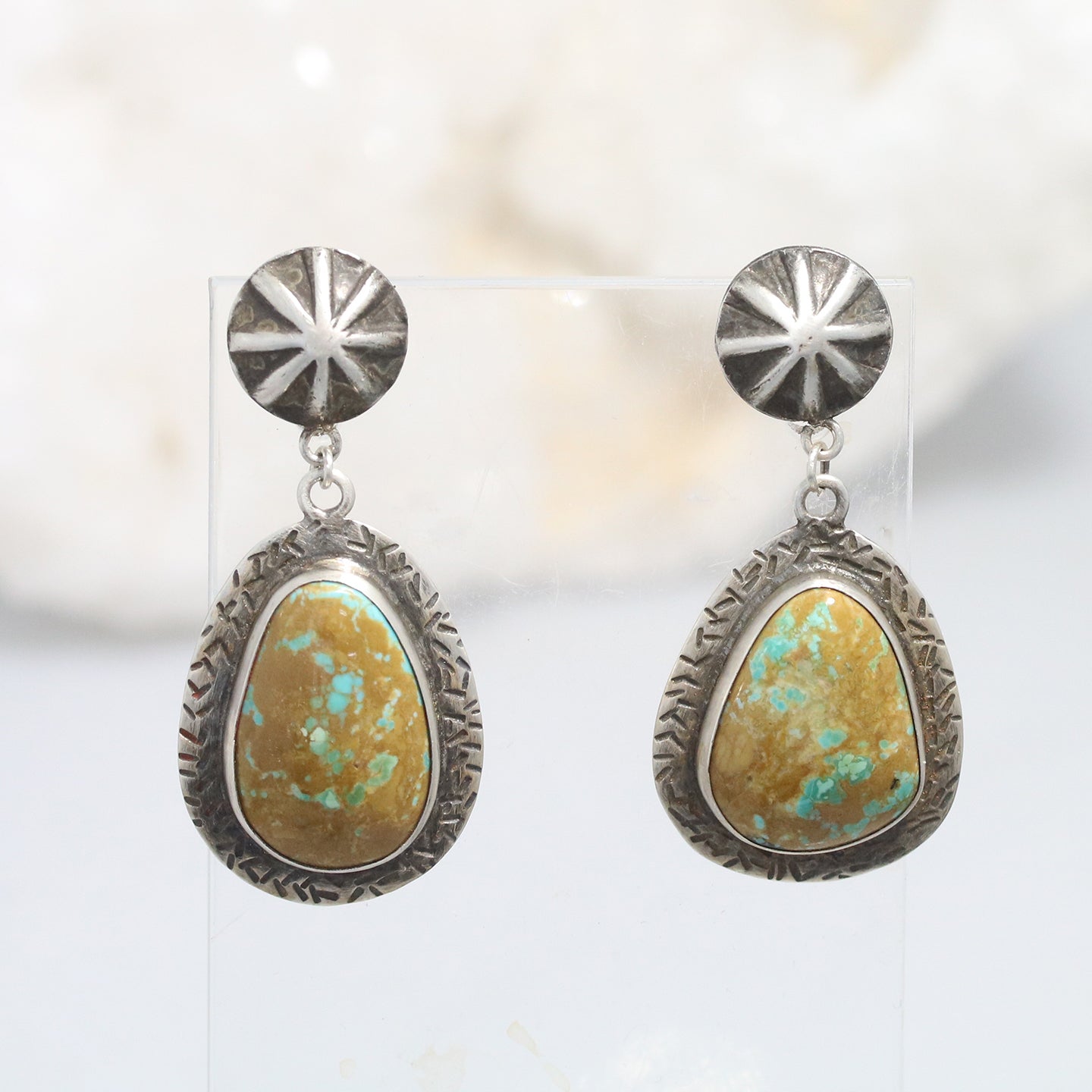 TURQUOISE EARRINGS Turquoise Mountain Mine Large Teardrops -NewWorldGems