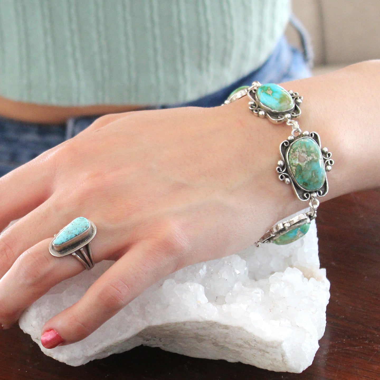 Sonoran MountainTurquoise Bracelet Sterling Scroll Design Multi Stone -NewWorldGems