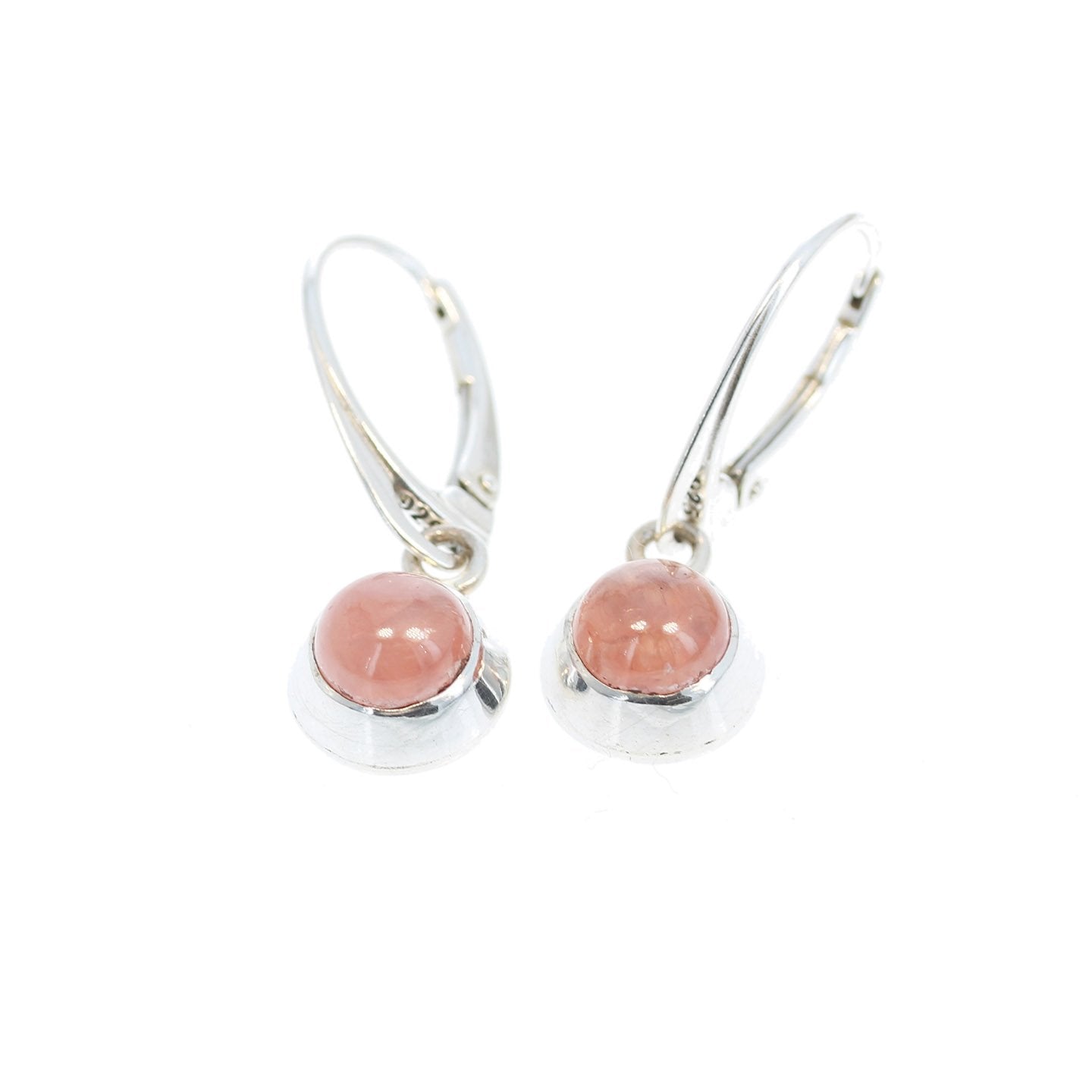 Rhodochrosite Round Earrings Sterling Lever Back Wires -NewWorldGems
