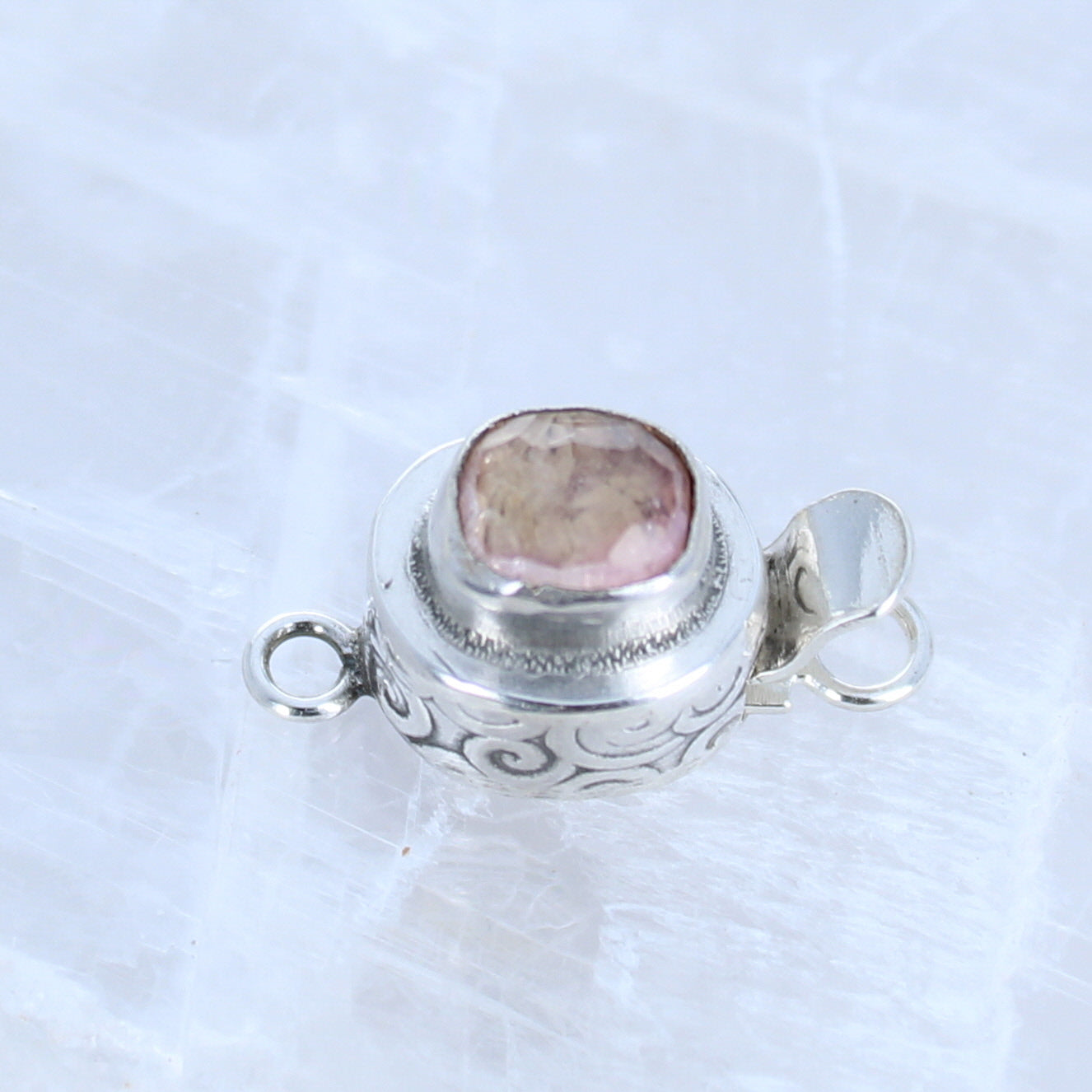 AAA Salmon Pink Tourmaline Faceted Sterling Clasp Patterned Design -NewWorldGems