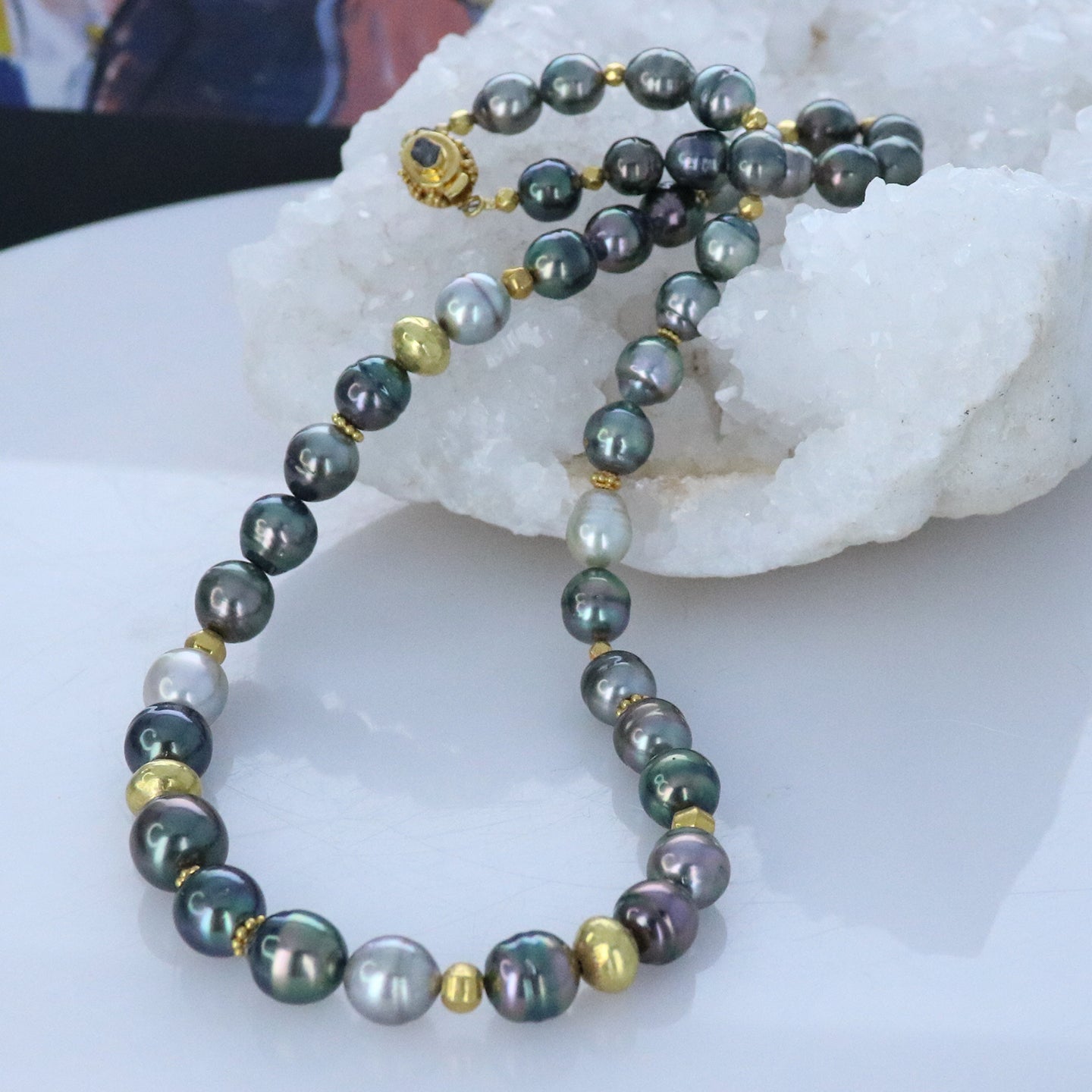 Tahitian Pearl 18K Gold Necklace With Diamond Clasp -NewWorldGems