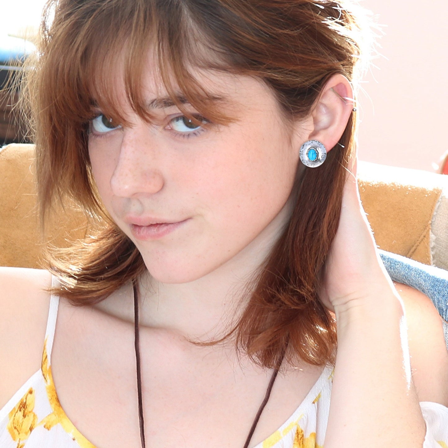 Sonoran Rose Turquoise {Mexican} Southwest Earrings Sterling -NewWorldGems