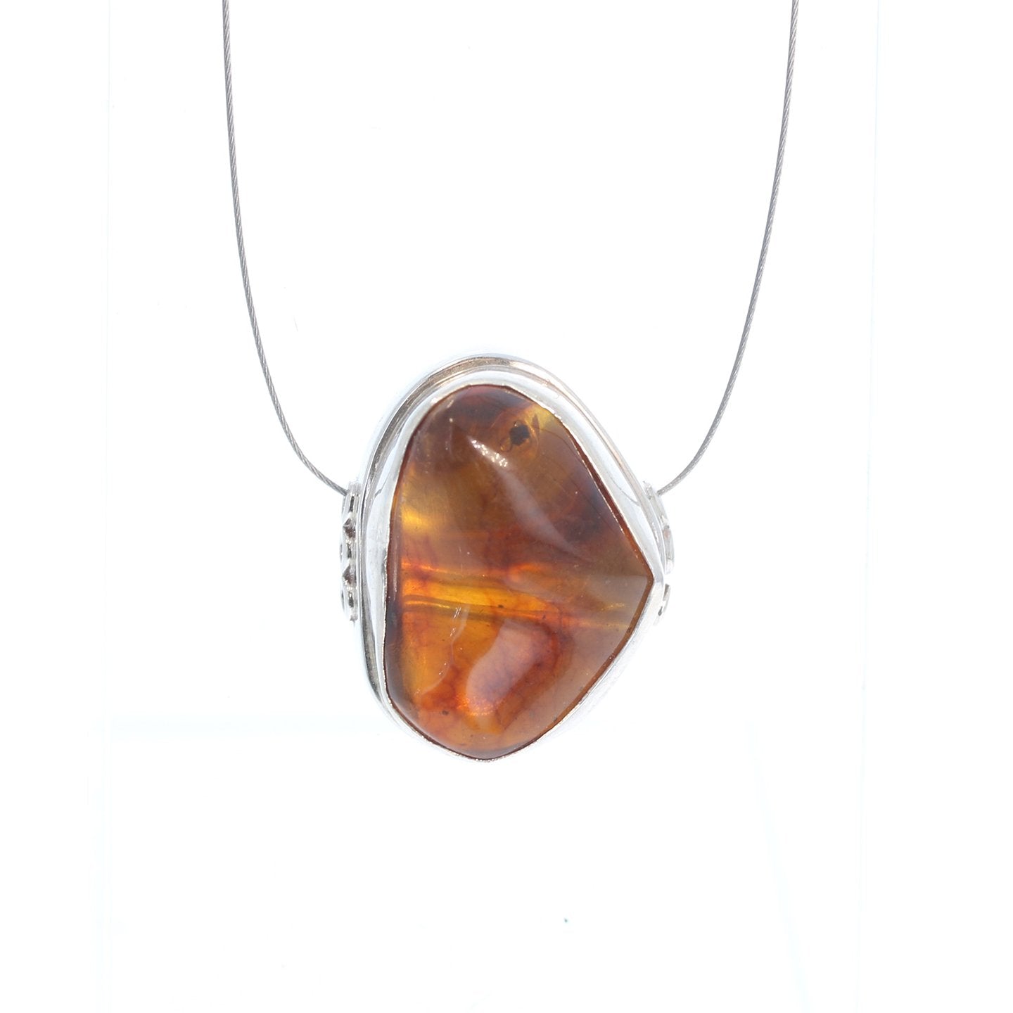 Amber Sterling Silver Crescent Sterling Bezel Centerpiece 3 Strand -NewWorldGems