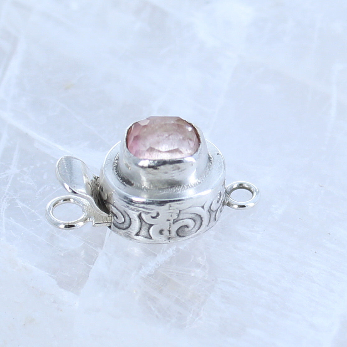 AAA Salmon Pink Tourmaline Faceted Sterling Clasp Patterned Design -NewWorldGems