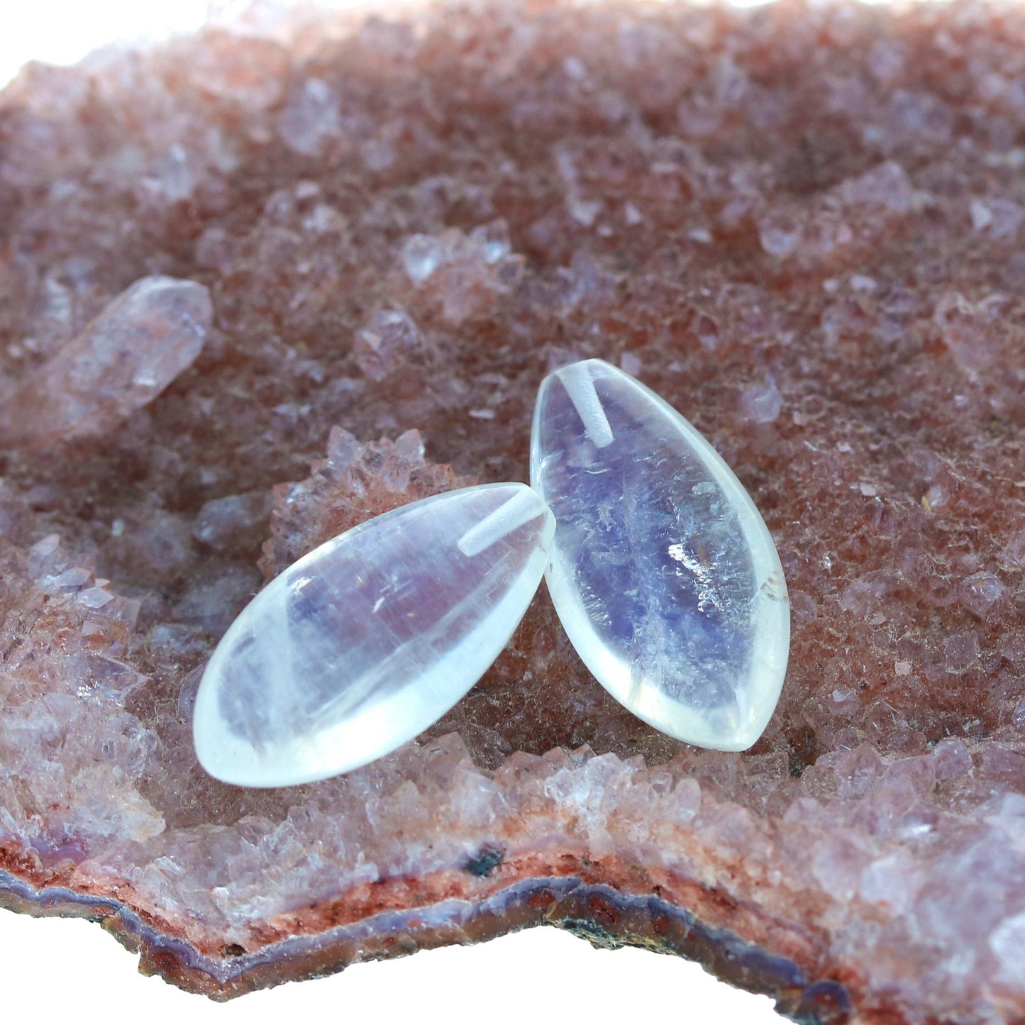 Rainbow Moonstone Teardrop Earring Components Set Pair 10X20Mm, -NewWorldGems