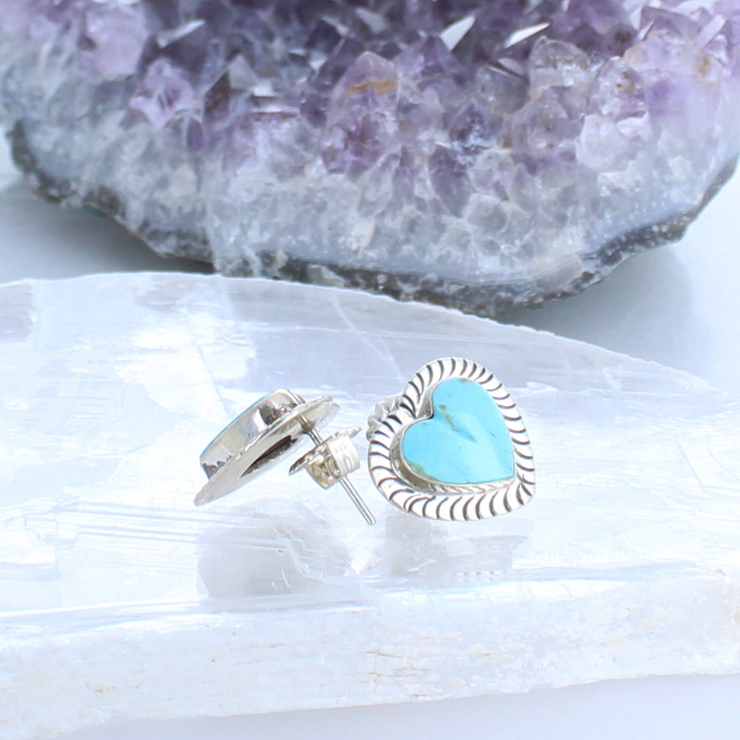 KINGMAN TURQUOISE Hearts Earrings Posts Robins Egg Blue -NewWorldGems