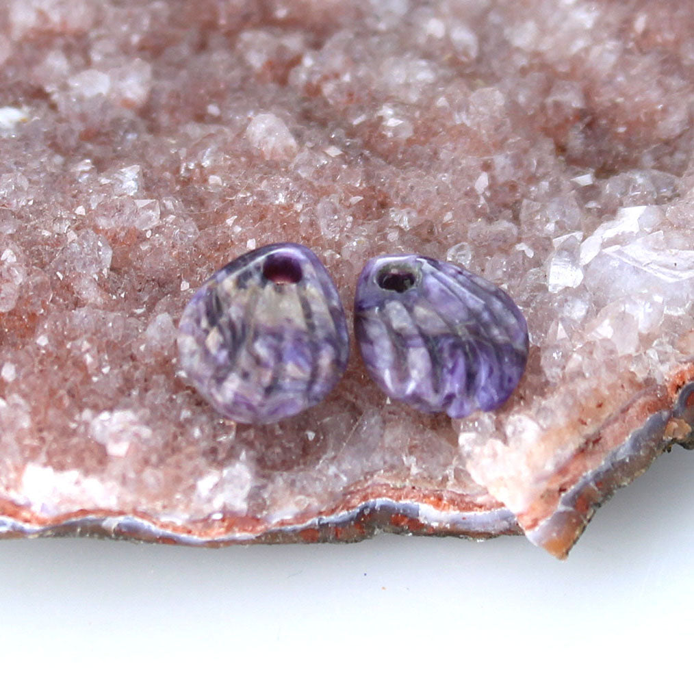 Charoite SHELL BEADS Pair Components 12x10mm -NewWorldGems